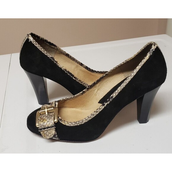 Michael Kors Tiara Pumps Suede Black Snakeskin Accent Leather  Sz 8.5M PO Excel - Picture 1 of 14